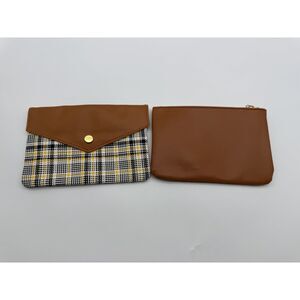 IPSY Cosmetic Bag brown & Yellow & Black Plaid Cosmetic Bag